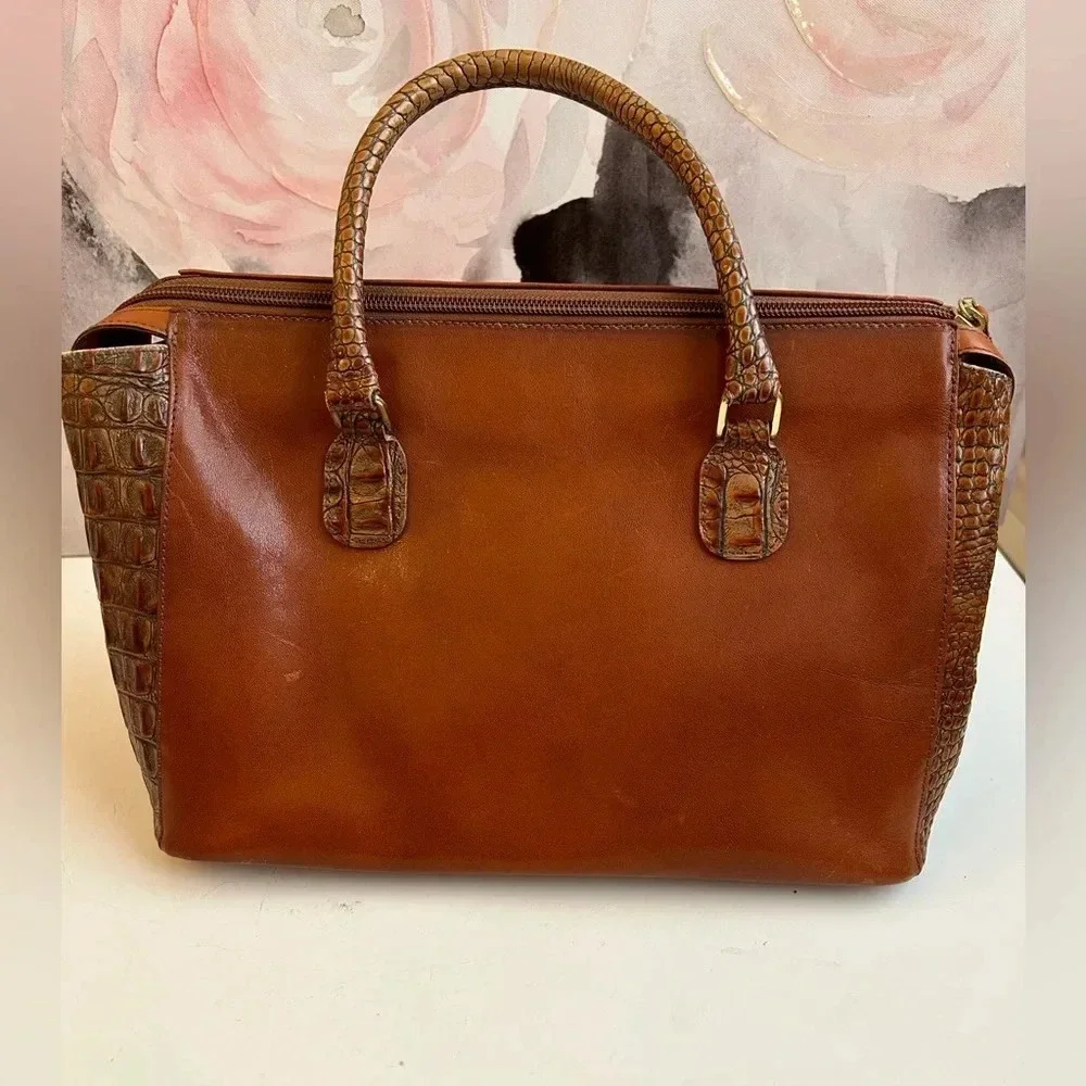 ! BRAHMIN TUSCAN Collection Satchel Caramel Embossed Croc